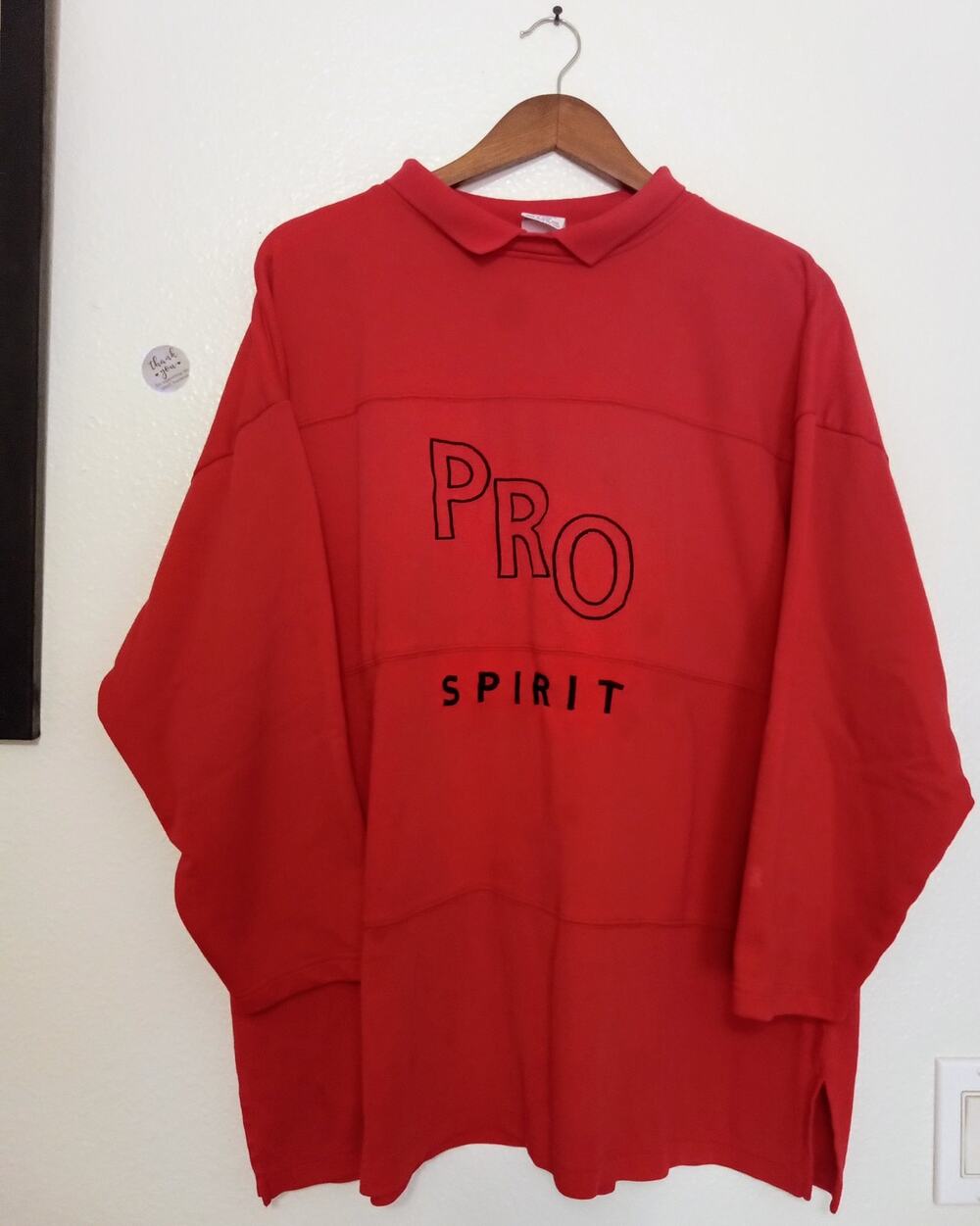 True VTG 80s ProSpirit Distressed 3/4 Sleeve Collared Womens Sweatshirt Plus 18W